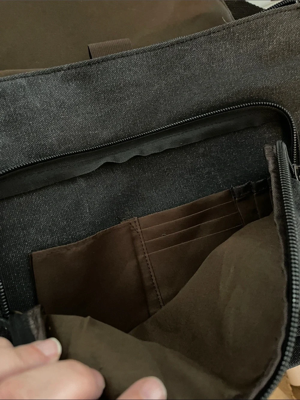 Dasein Men's Black Canvas Messenger Bag with Brown Accents